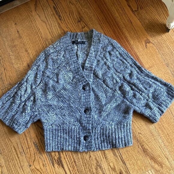 Nine West Chunky Boho  Wool Alpaca Blend Cable Knit Sweater Gray Sz M - Picture 9 of 11